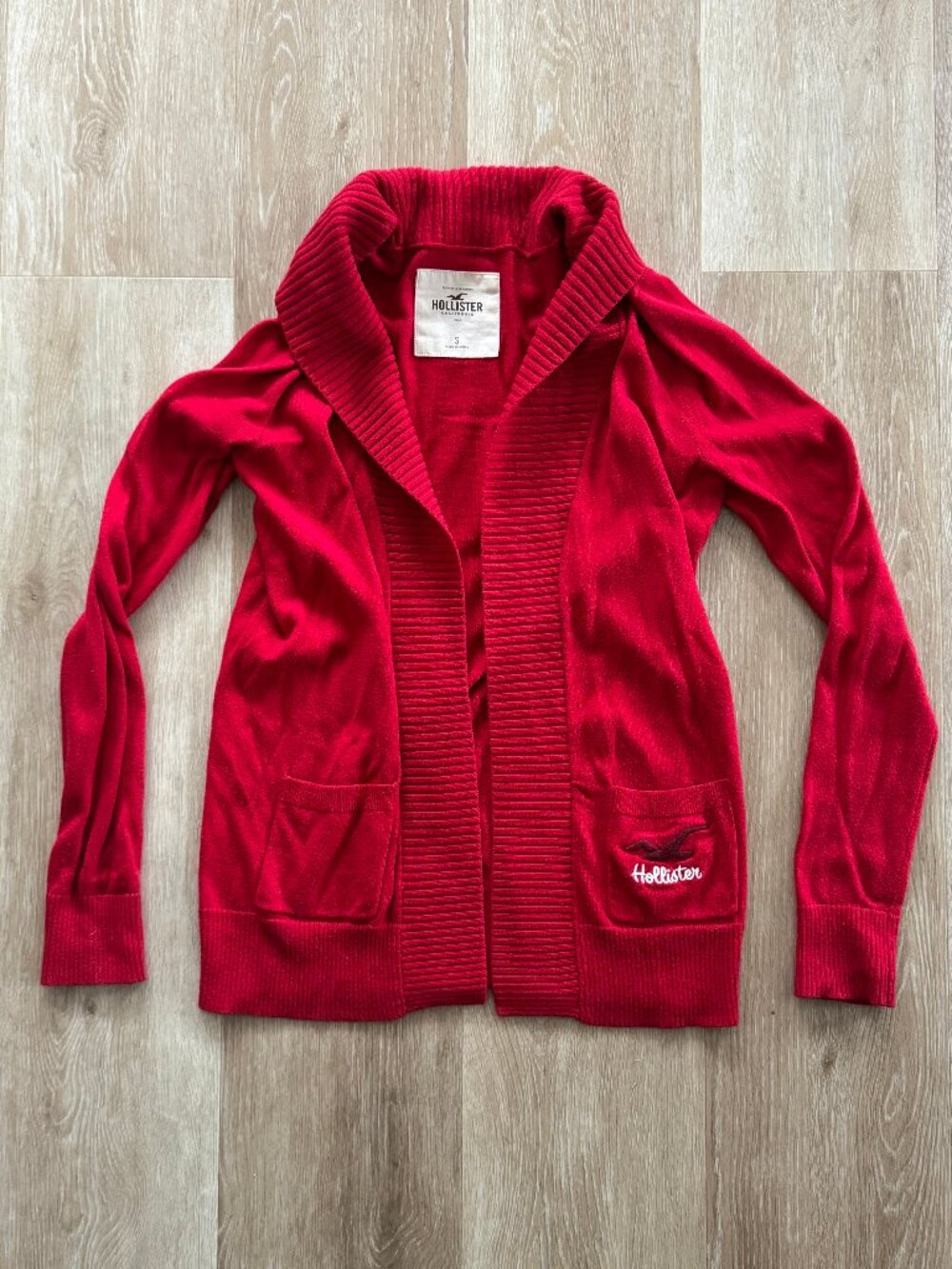 Hollister & Co California, Bright Red Preppy Varsity Cardigan, Small, Pre-Loved!